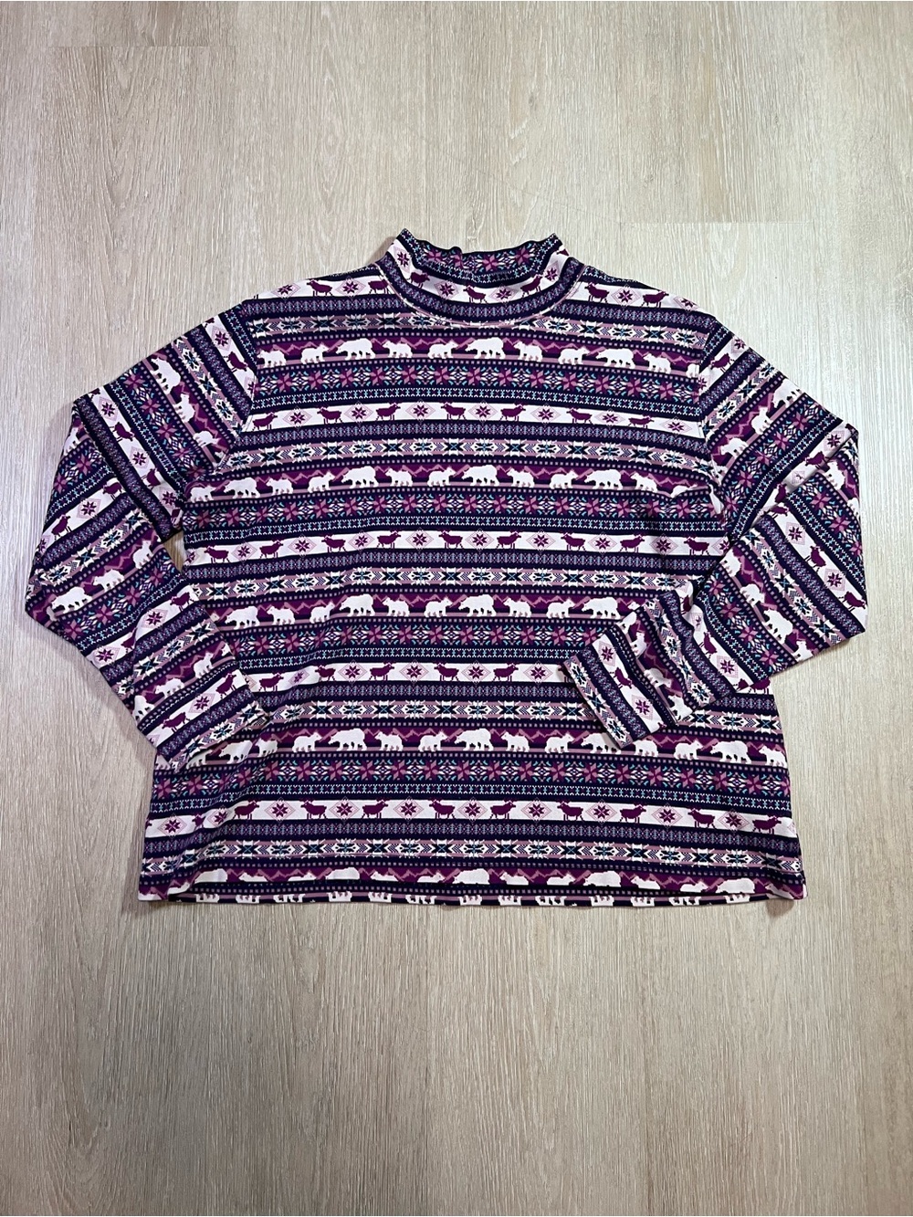 Lands' End Nordic Print Cozy Mockneck Top Purple & White
